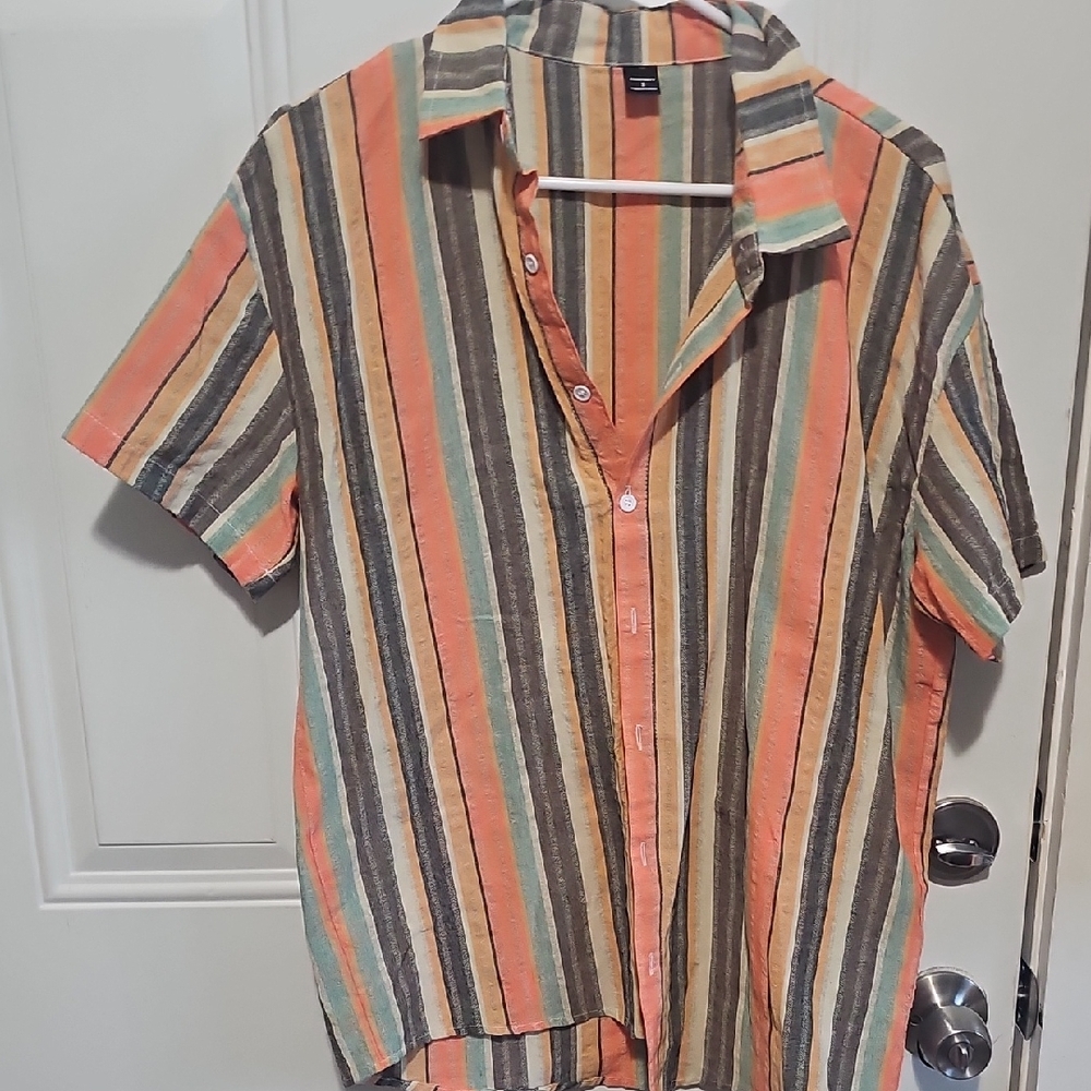 NFINITY Casual Orange and Green Button Down Shirt